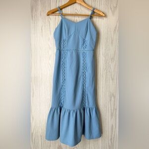 Miami Baby Blue Crochet Trim Ruffle Hem Midi Dress – NWT Size XS
